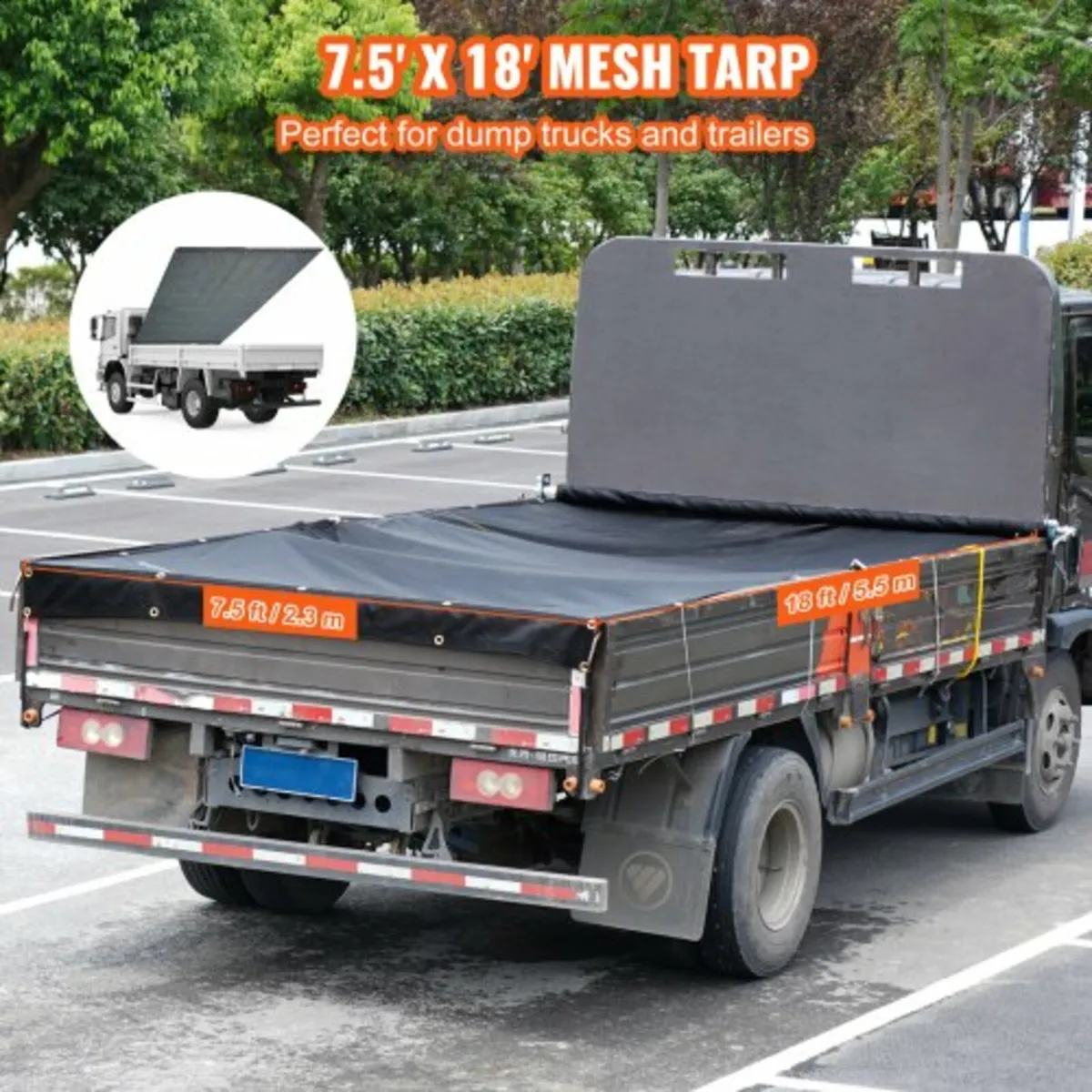 Dump Truck Mesh Tarp, 7.5x18 ft, PVC Coated Black - Image 4