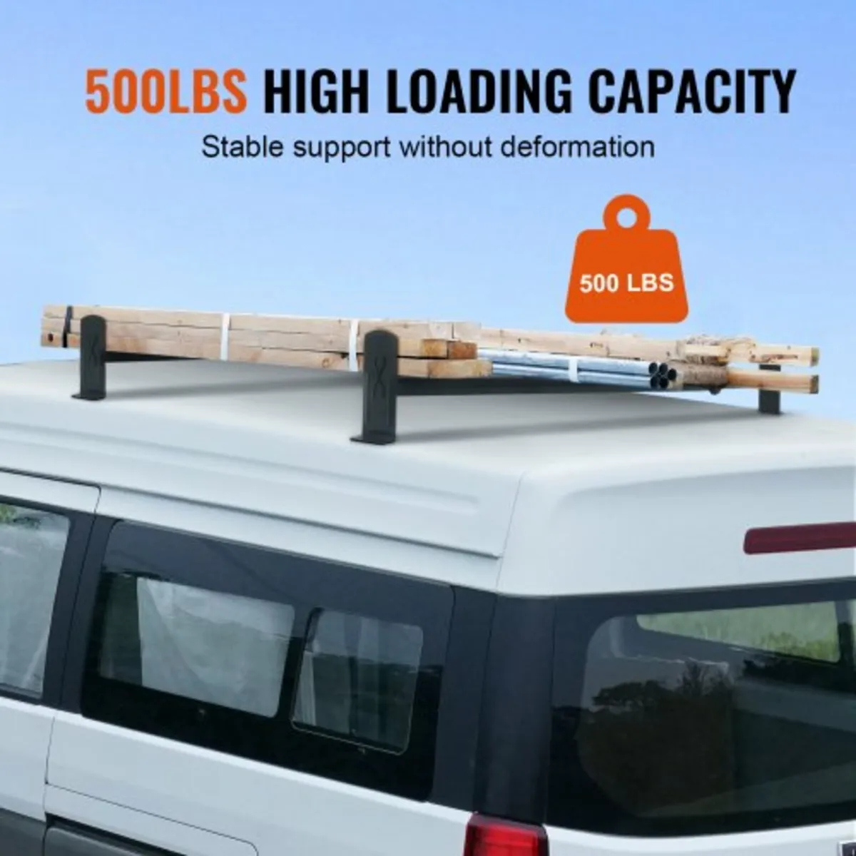 Van Roof Ladder Rack, 2 Bars Alloy Steel Roof Rack - Image 3