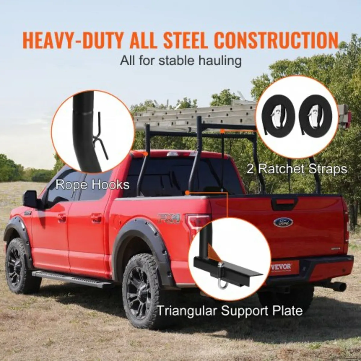 46-71inch Extendable Truck Ladder Rack, 800 lbs Ca - Image 4