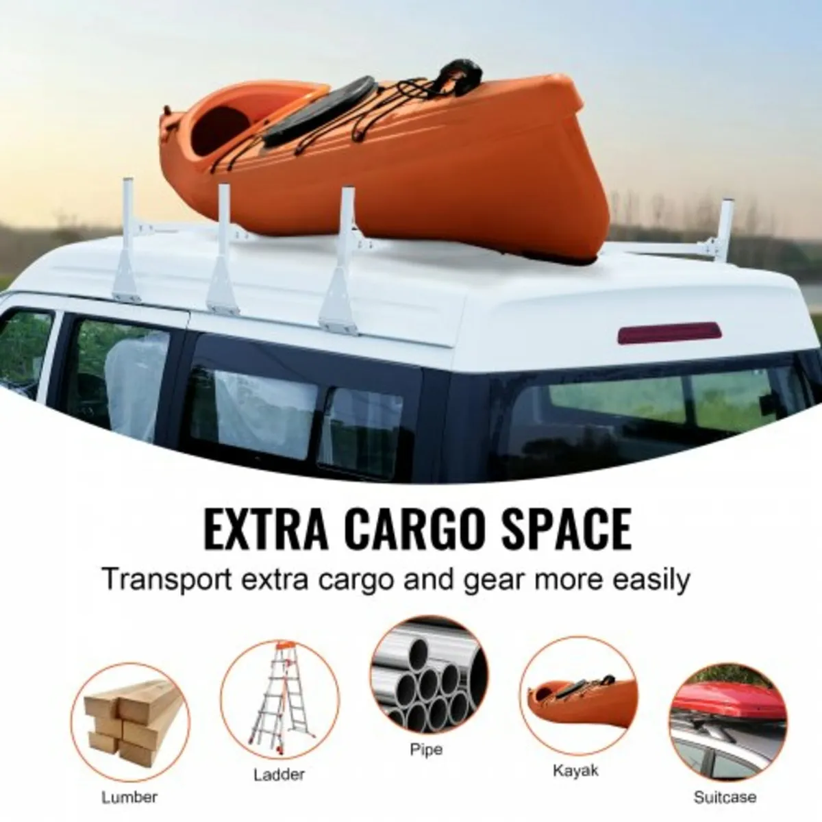 Van Roof Ladder Rack, 3 Bar Alloy Steel Ladder Rac - Image 4