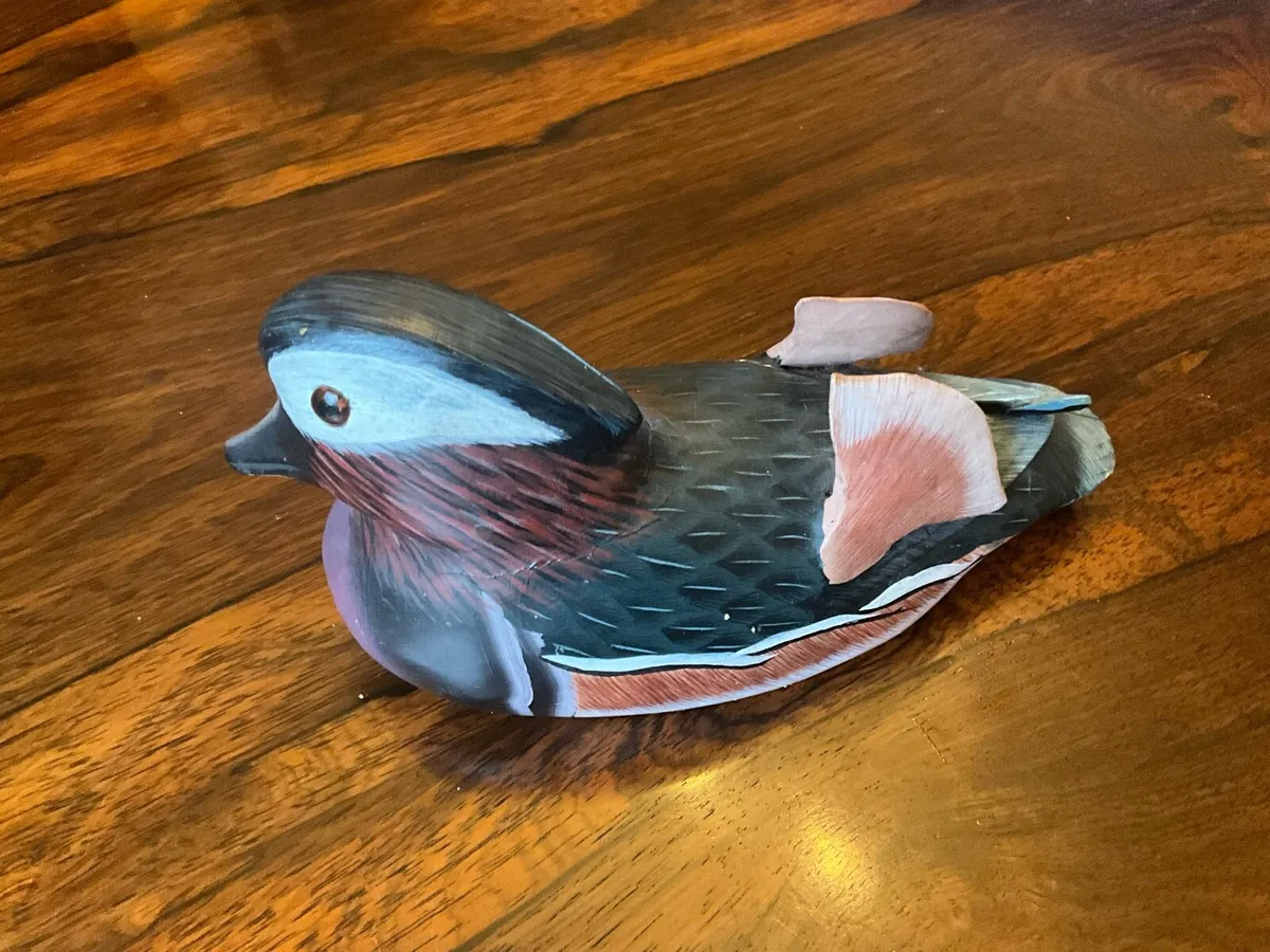 Wood Carved Hand Painted Mandarin Duck - Image 2