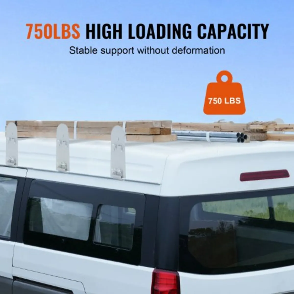 Van Roof Ladder Rack, 3 Bars Alloy Steel Roof Rack - Image 2
