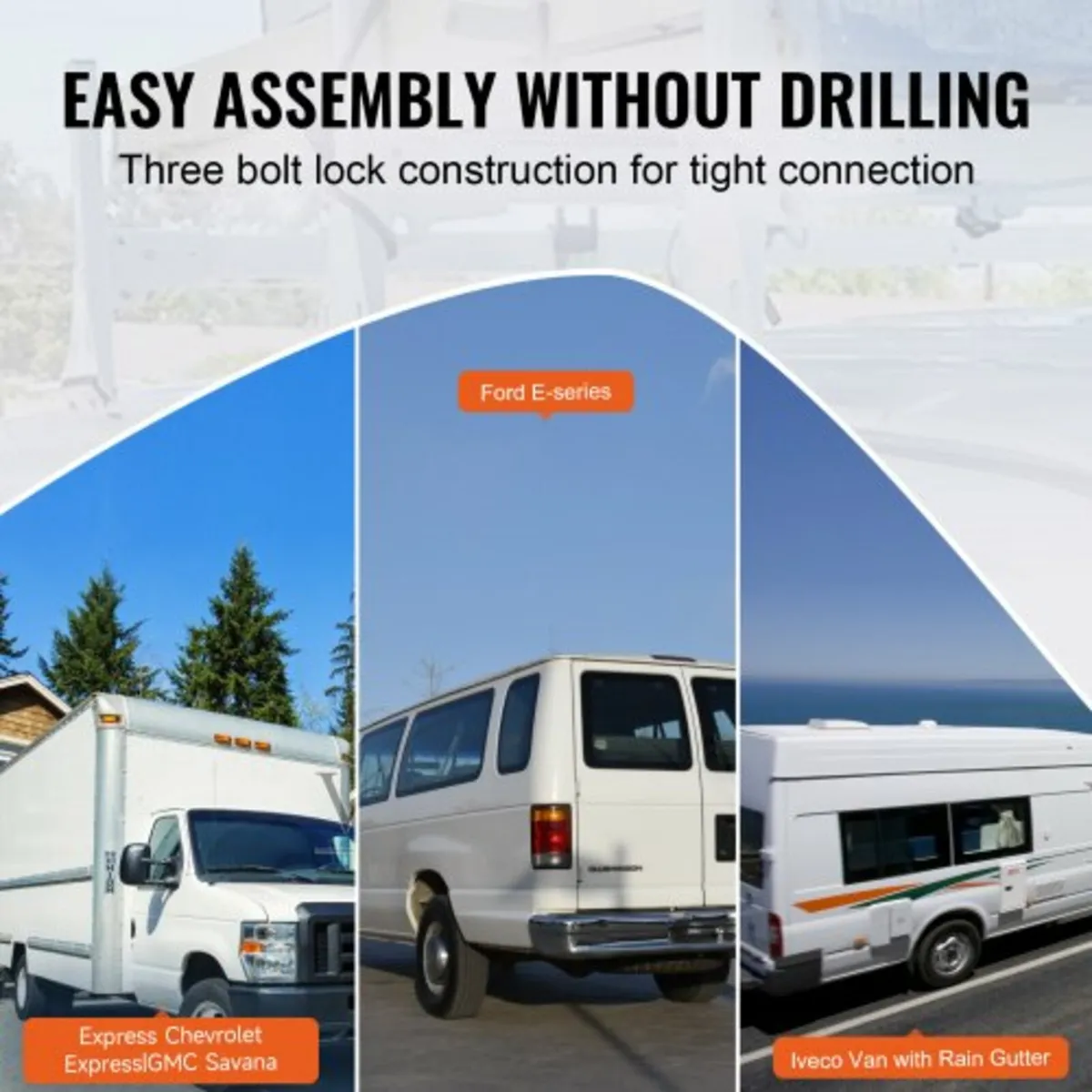 Van Roof Ladder Rack, 3 Bars Alloy Steel Roof Rack - Image 3