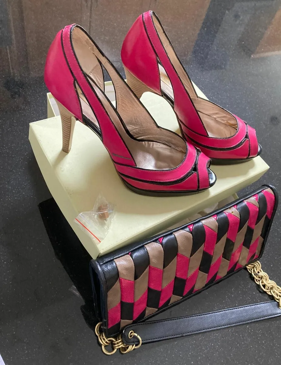 Ladies Dune Fuschia High Heel Leather Shoes - Image 1