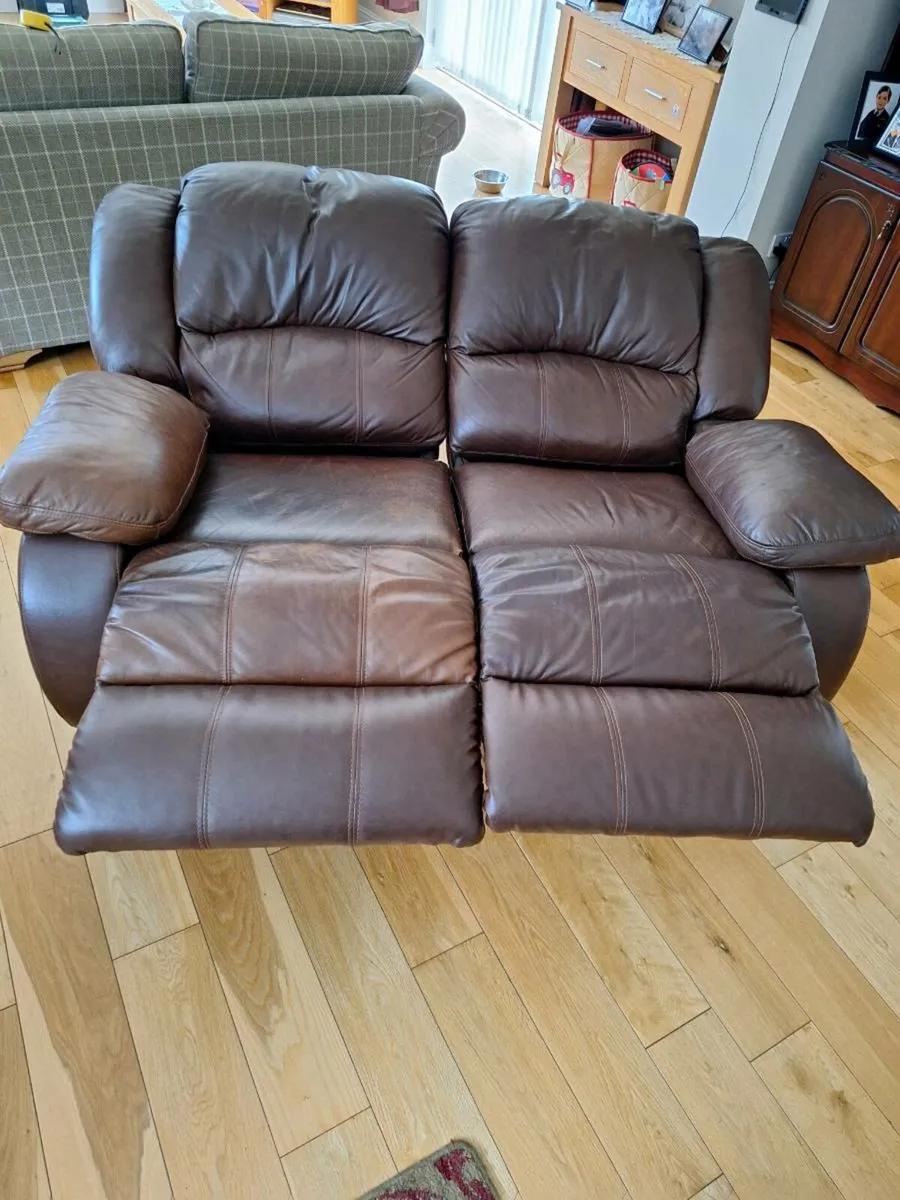 Leather sofa, 2 seater, recliner - Image 1