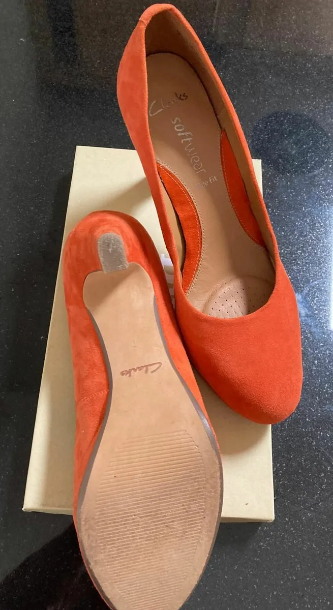 Clarks Ladies Orange Genuine Leather Suede Shoes - Image 2