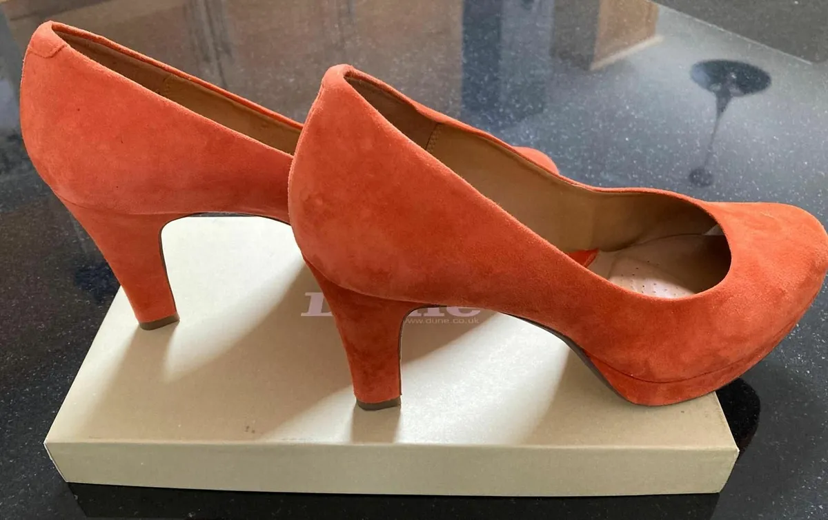 Clarks Ladies Orange Genuine Leather Suede Shoes - Image 1