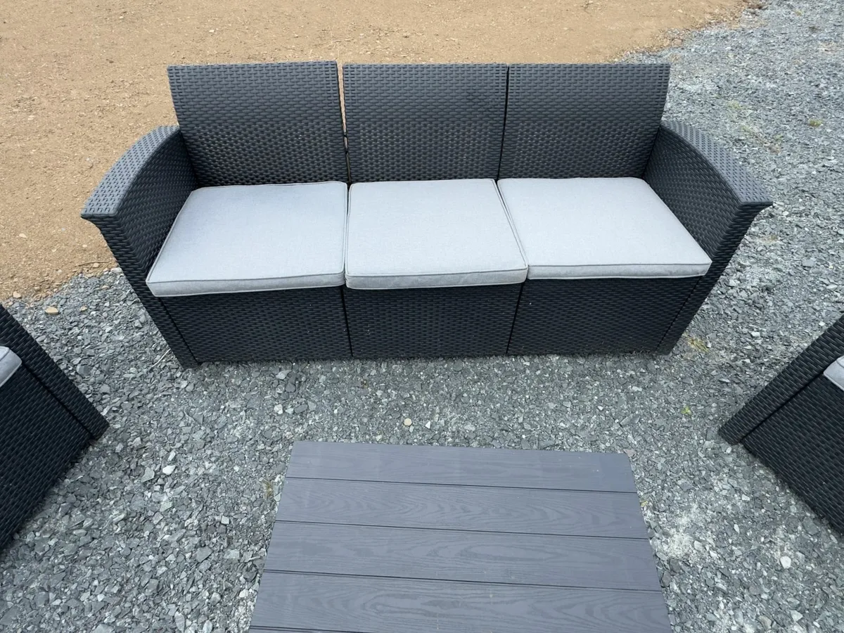 Black Garden Settee with 2 chairs, coffee table - Image 2