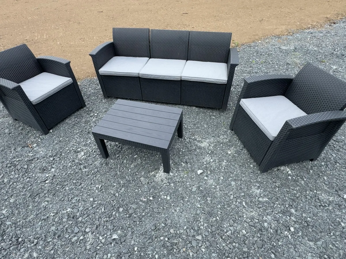 Black Garden Settee with 2 chairs, coffee table - Image 3