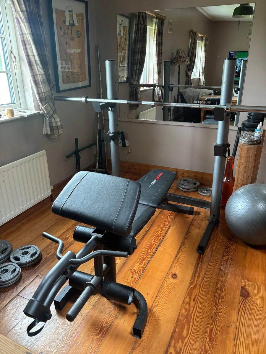 Weight set/ bench with squat rack - Image 1