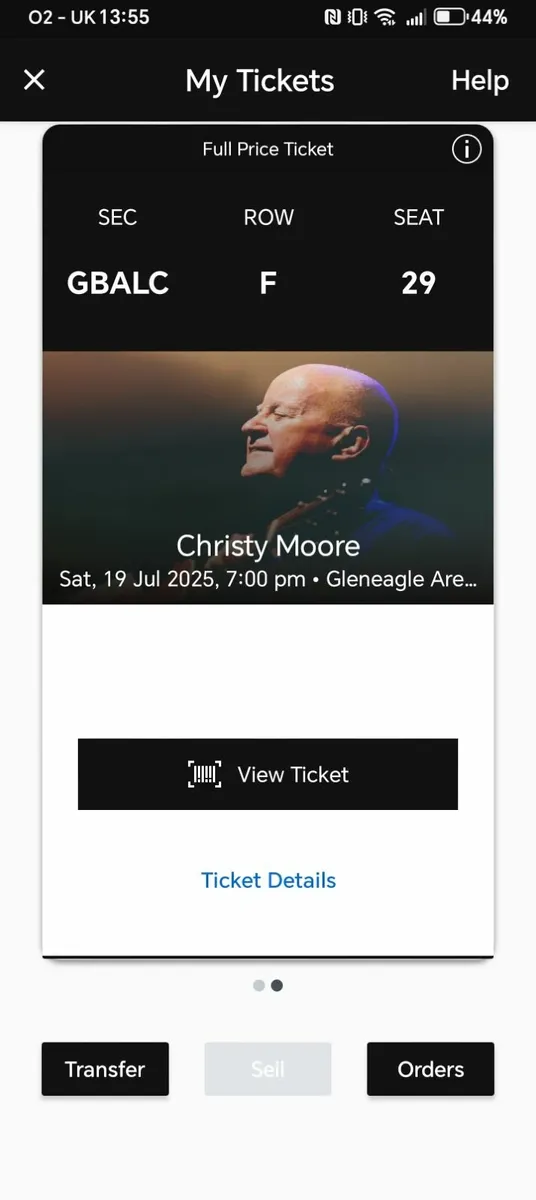 2 x Christy Moore tickets for Gleneagle Hotel - Image 1