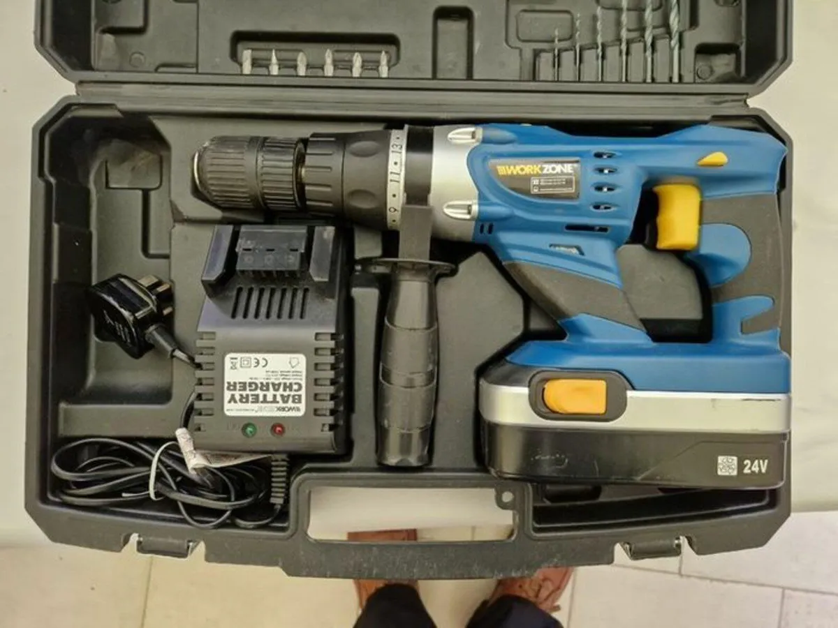 WORKZONE 24V Battery Powered Drill plus Charger, D - Image 1