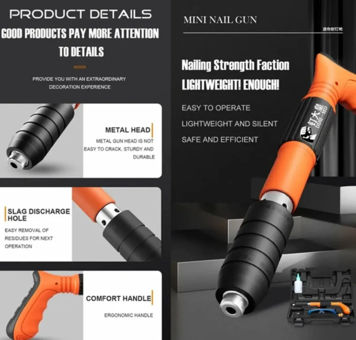 Mini Nail Gun Manual Air Nailer & 50 Nails - Image 3
