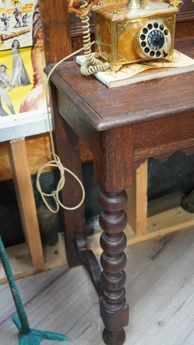 🪑 Antique Oak Console Hall Table with Coat Rack - Image 4