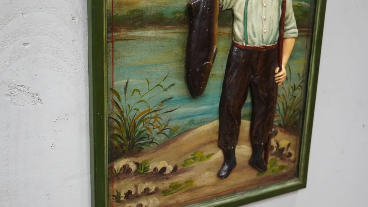 🎣 Vintage 3D Wall Plaque - “Happy Day” Fisherman - Image 3