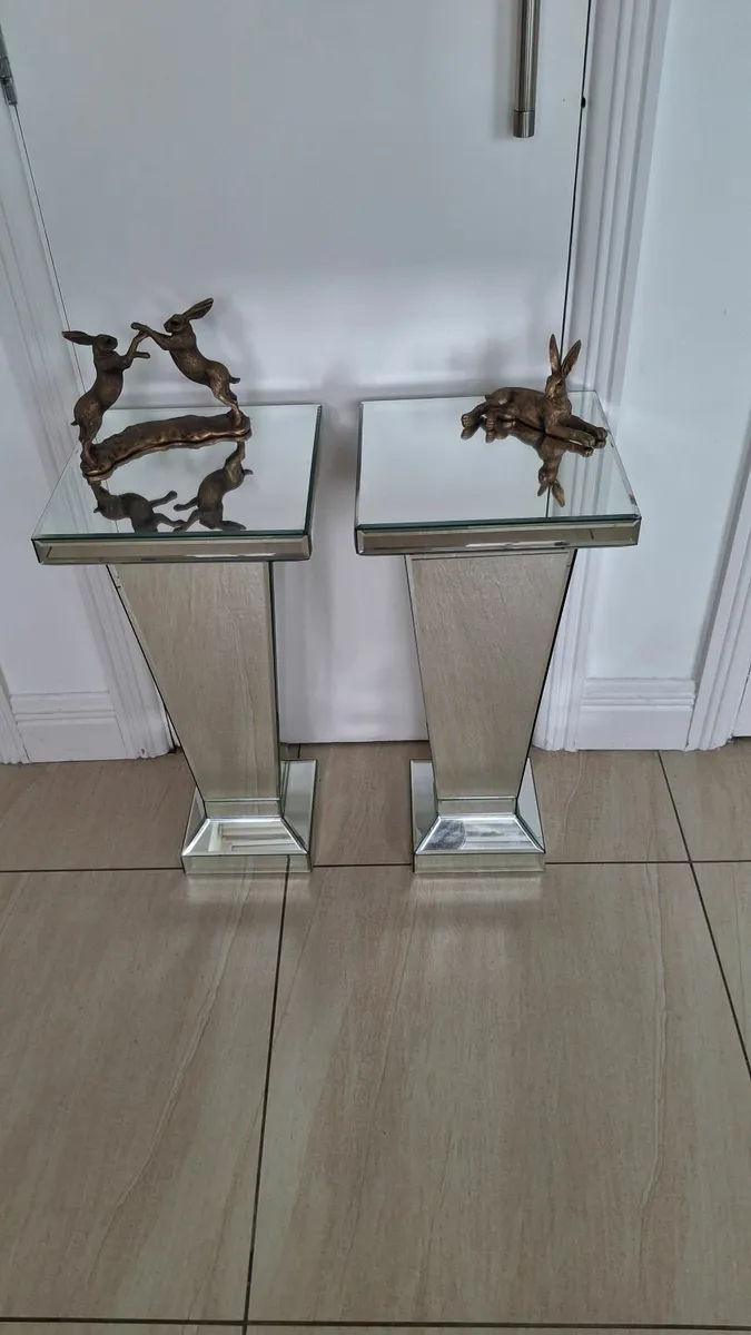 Mirrored Tapered Pedestal Side Tables - Image 1
