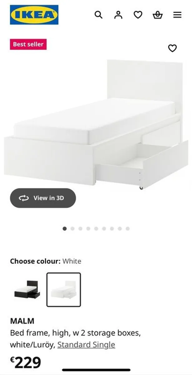 IKEA Malm single bed + drawers - Image 1