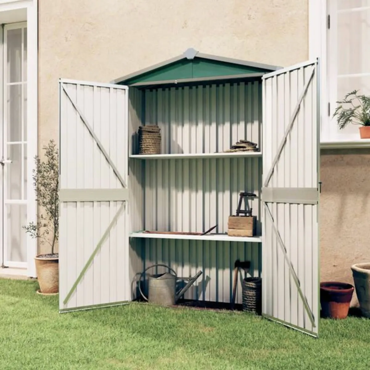 Garden Shed Green 116x45x175 cm Galvanised Steel - Image 2
