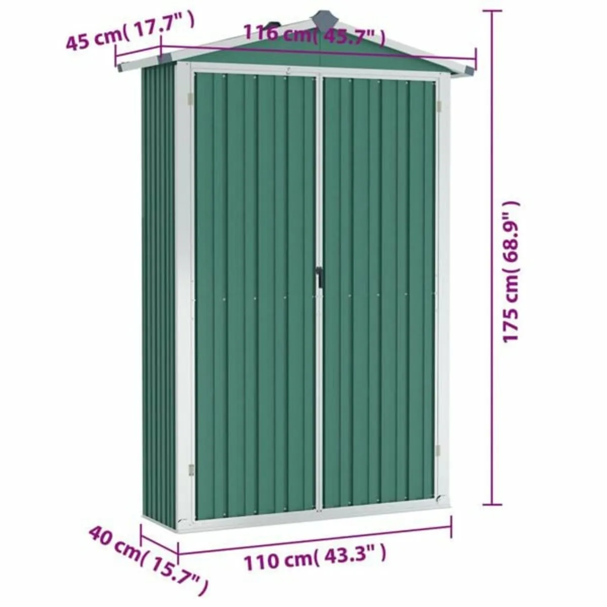 Garden Shed Green 116x45x175 cm Galvanised Steel - Image 4