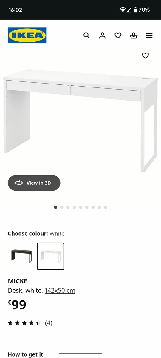 IKEA Micke white desk with two drawers