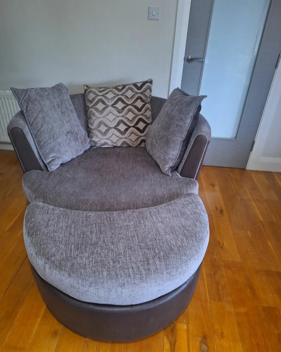 3 seater, 2 seater, swivel chair & footstool - Image 1