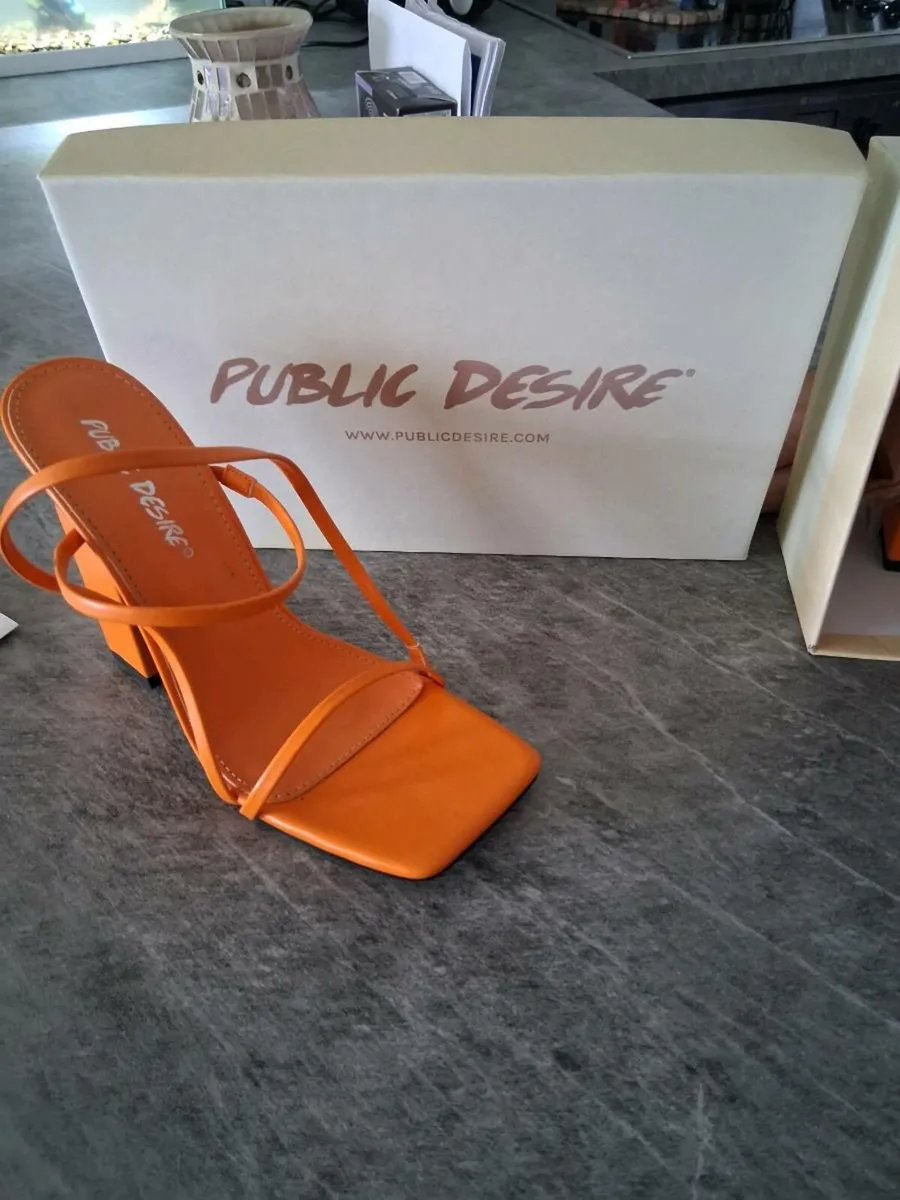 Public Desire Orange Strappy Block Heel - Image 1