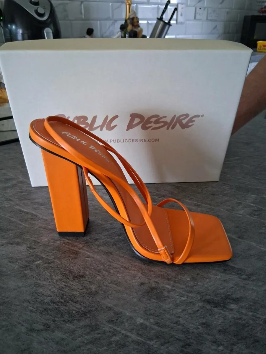 Public Desire Orange Strappy Block Heel - Image 2
