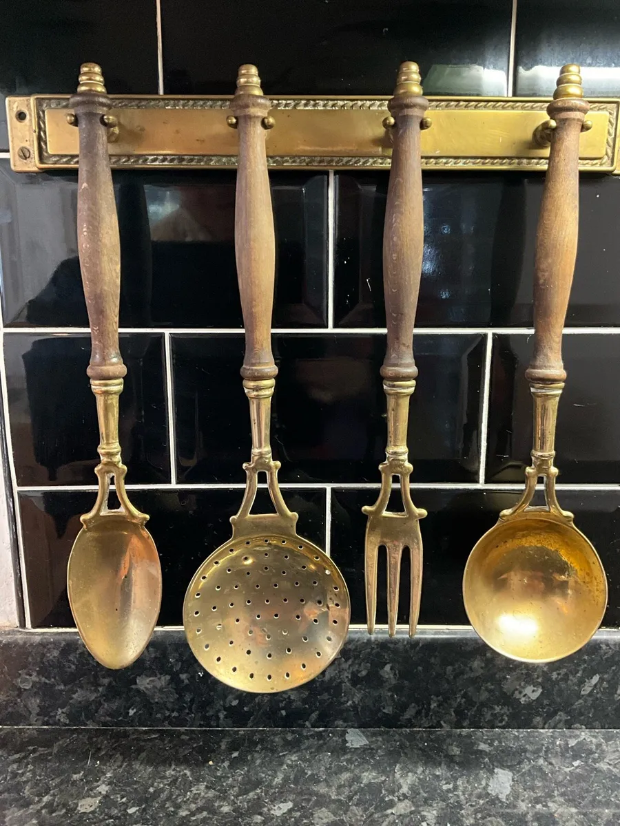 Vintage Brass French Hanging Utensils - Image 1