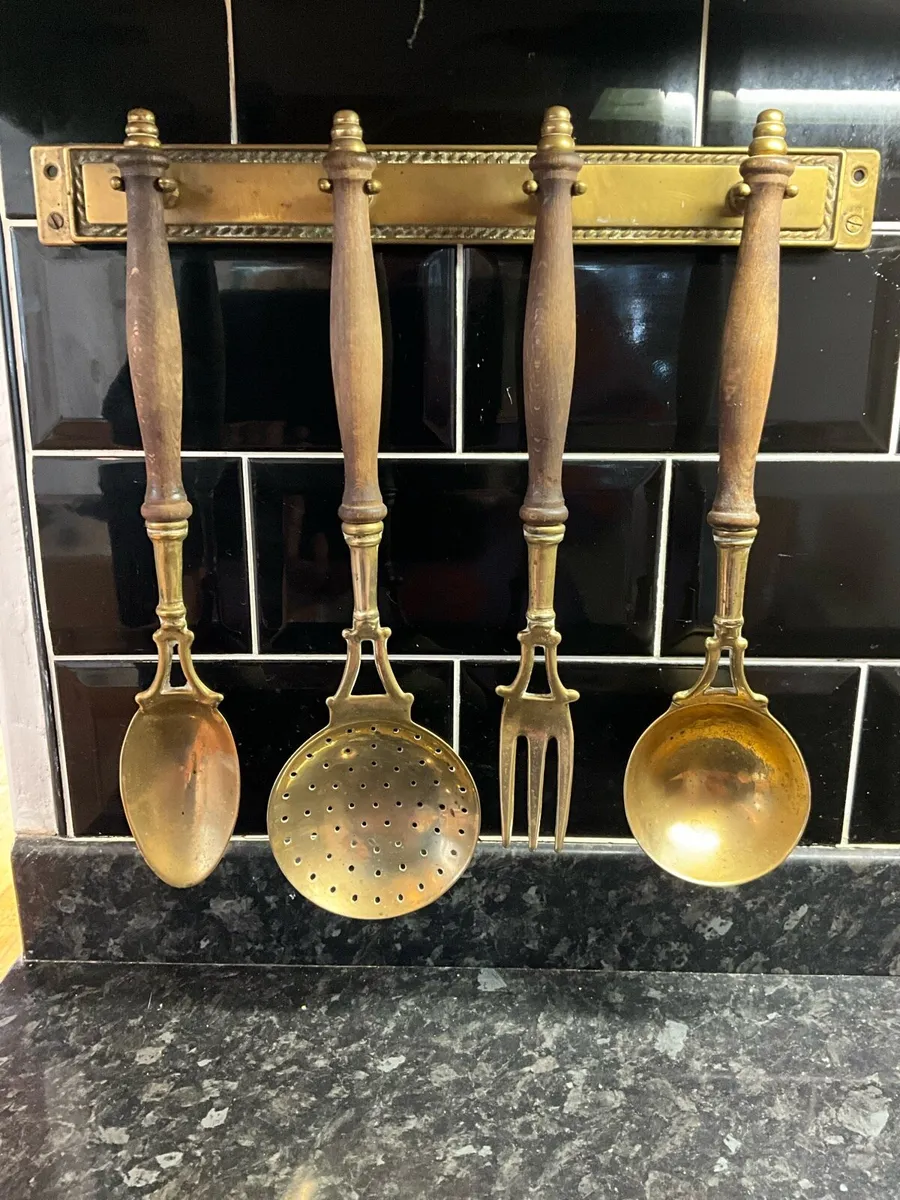 Vintage Brass French Hanging Utensils - Image 2