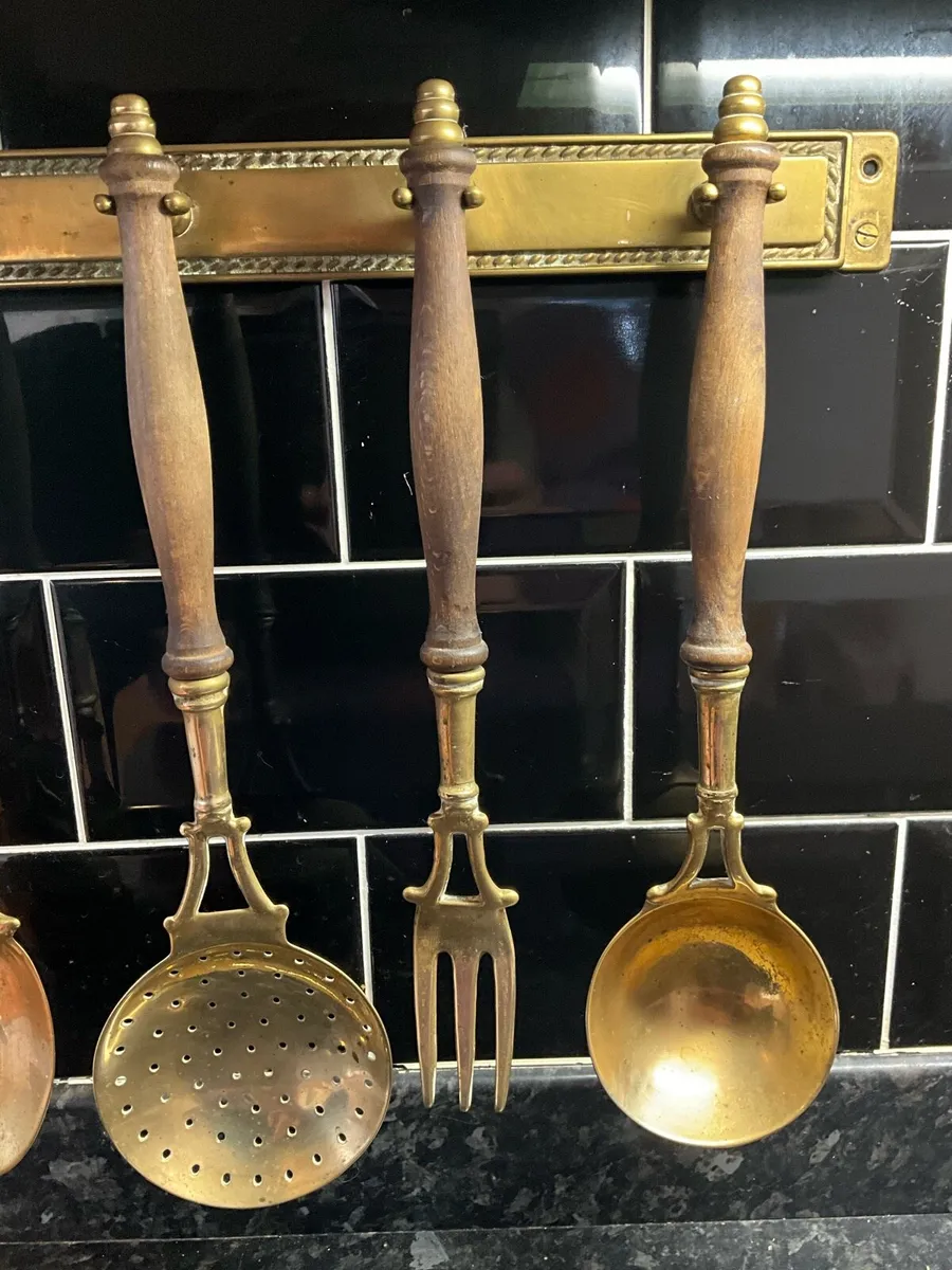 Vintage Brass French Hanging Utensils - Image 3