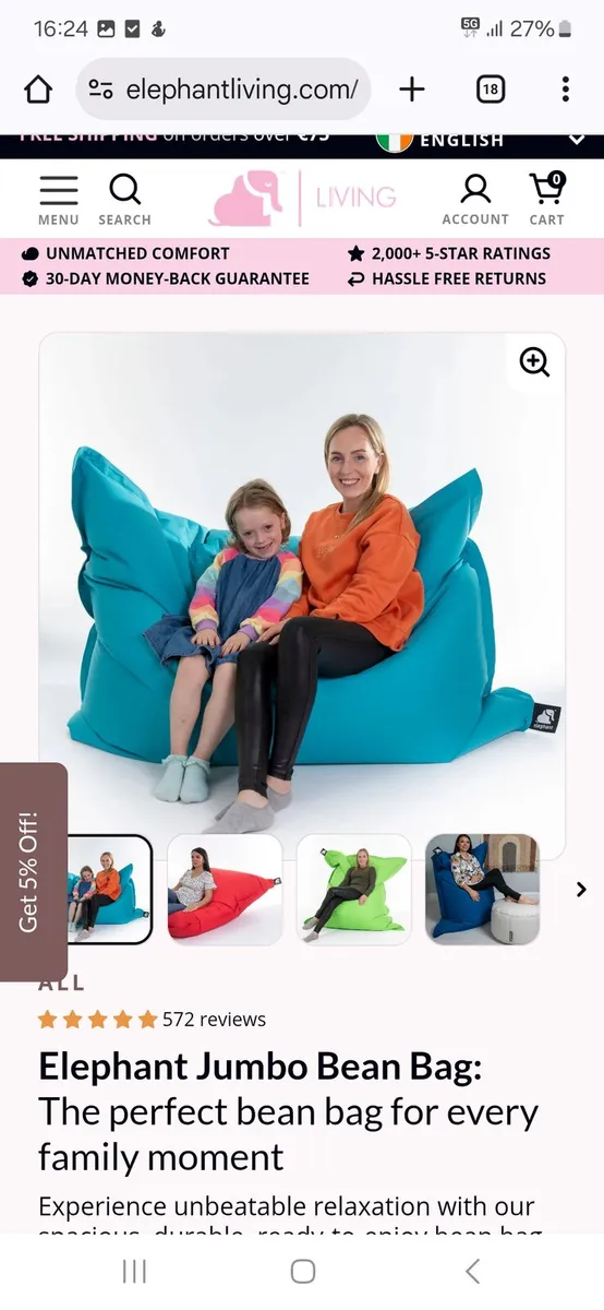 Elephant  Jumbo Bean Bag - Image 2