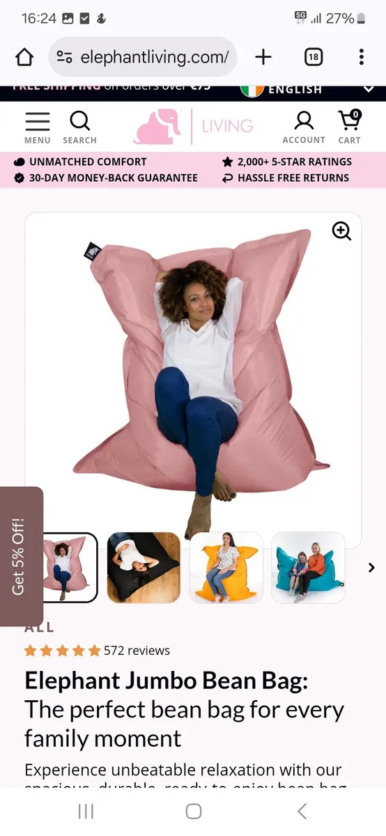 Elephant  Jumbo Bean Bag - Image 3