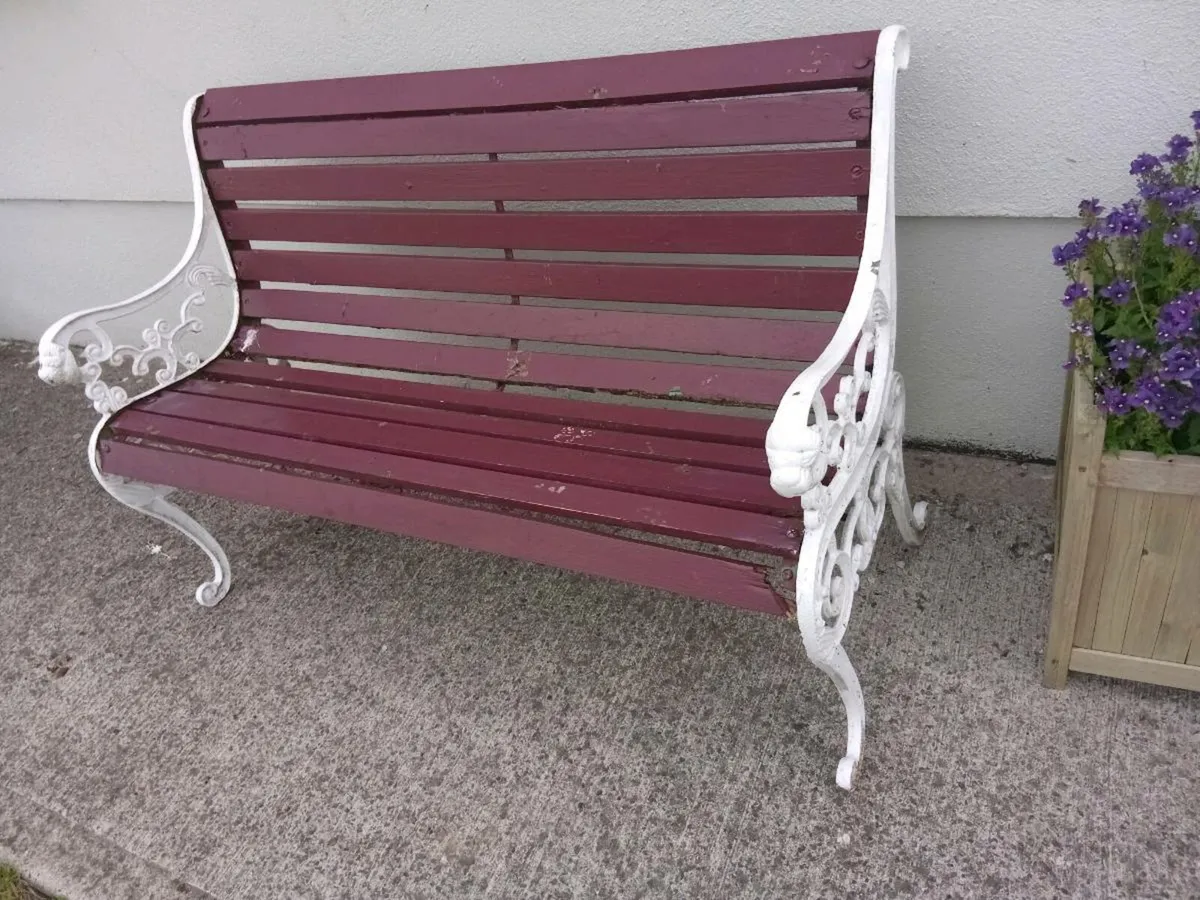 antique garden bench lion head cast iron - Image 1
