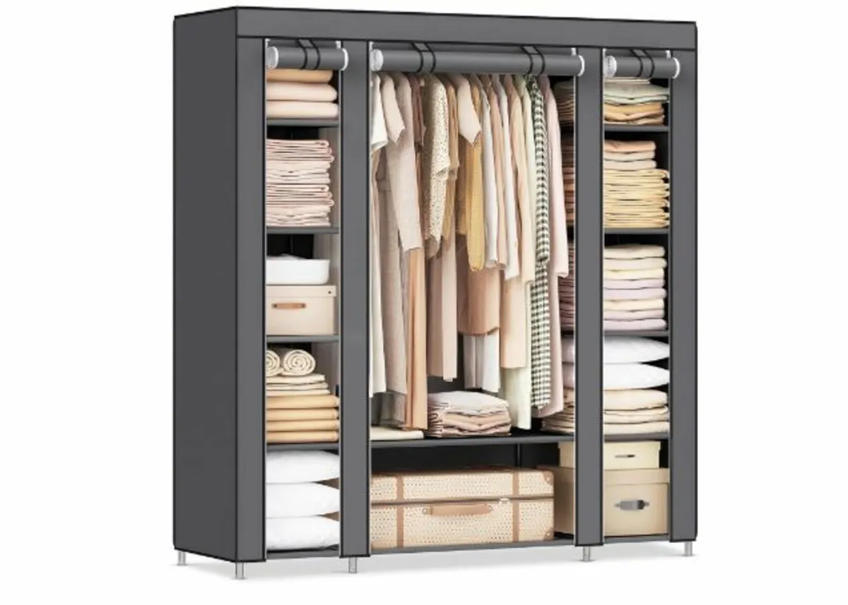 Wardrobe, Fabric Cabinet, 12 with Clothes Rail - Image 1