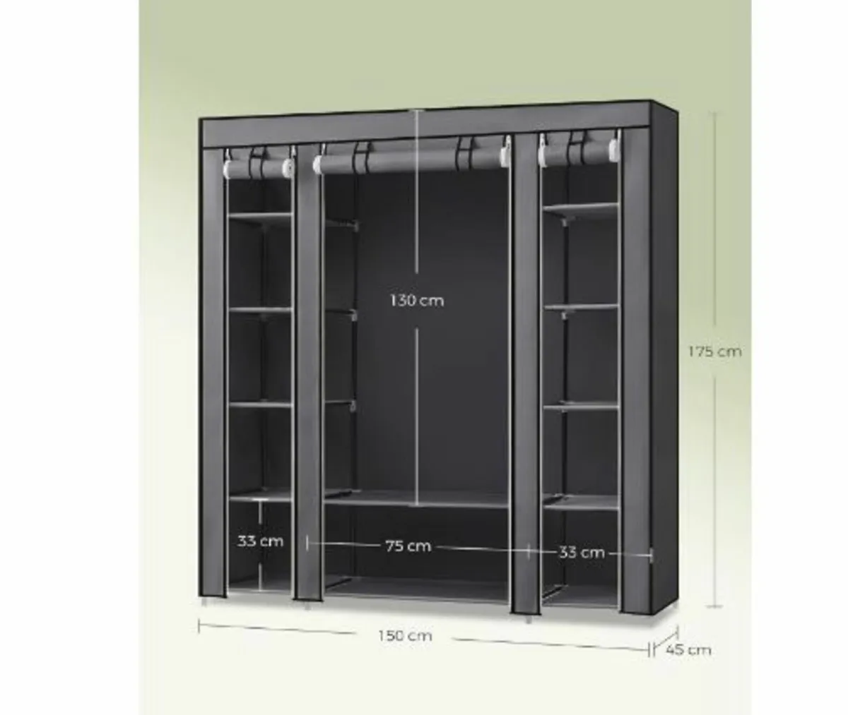 Wardrobe, Fabric Cabinet, 12 with Clothes Rail - Image 3