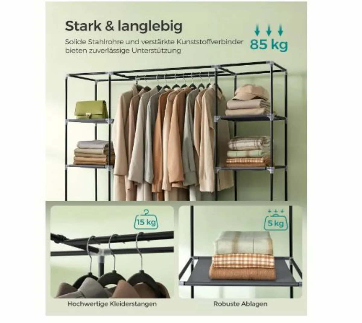 Wardrobe, Fabric Cabinet, 12 with Clothes Rail - Image 4