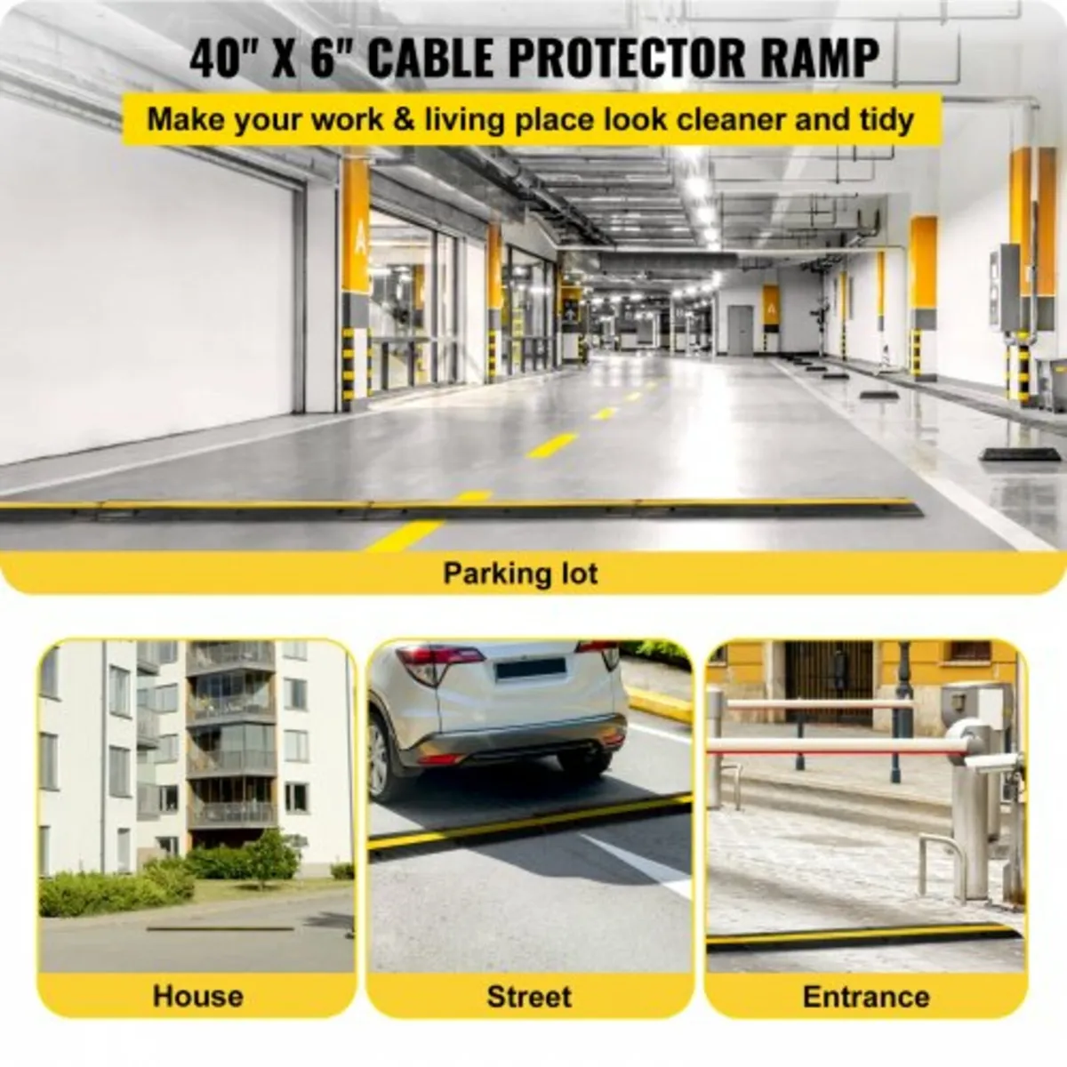 4 Pack of 1-Channel Rubber Cable Protector Ramps H - Image 3