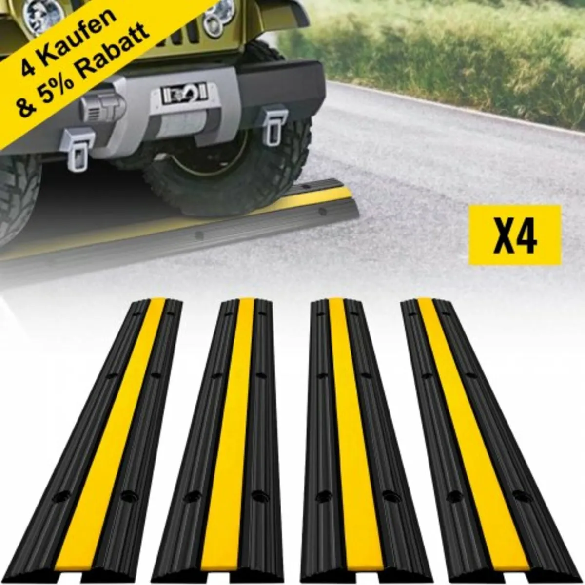 4 Pack of 1-Channel Rubber Cable Protector Ramps H - Image 4