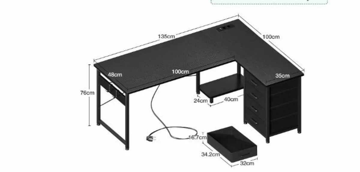 Corner Desk with 4 Drawers, 135 x 100 cm - Image 4