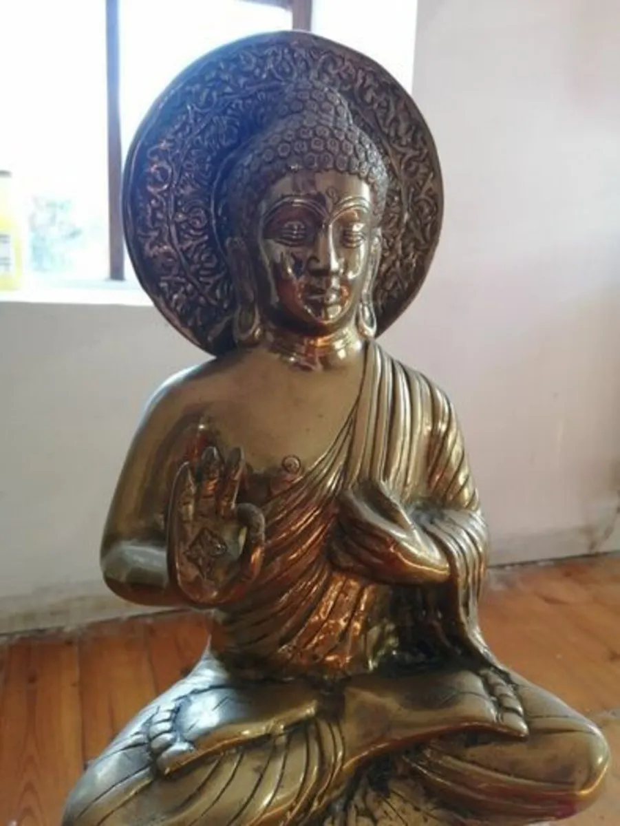 Large Buddha Statue & Stand - Solid Brass - Image 2