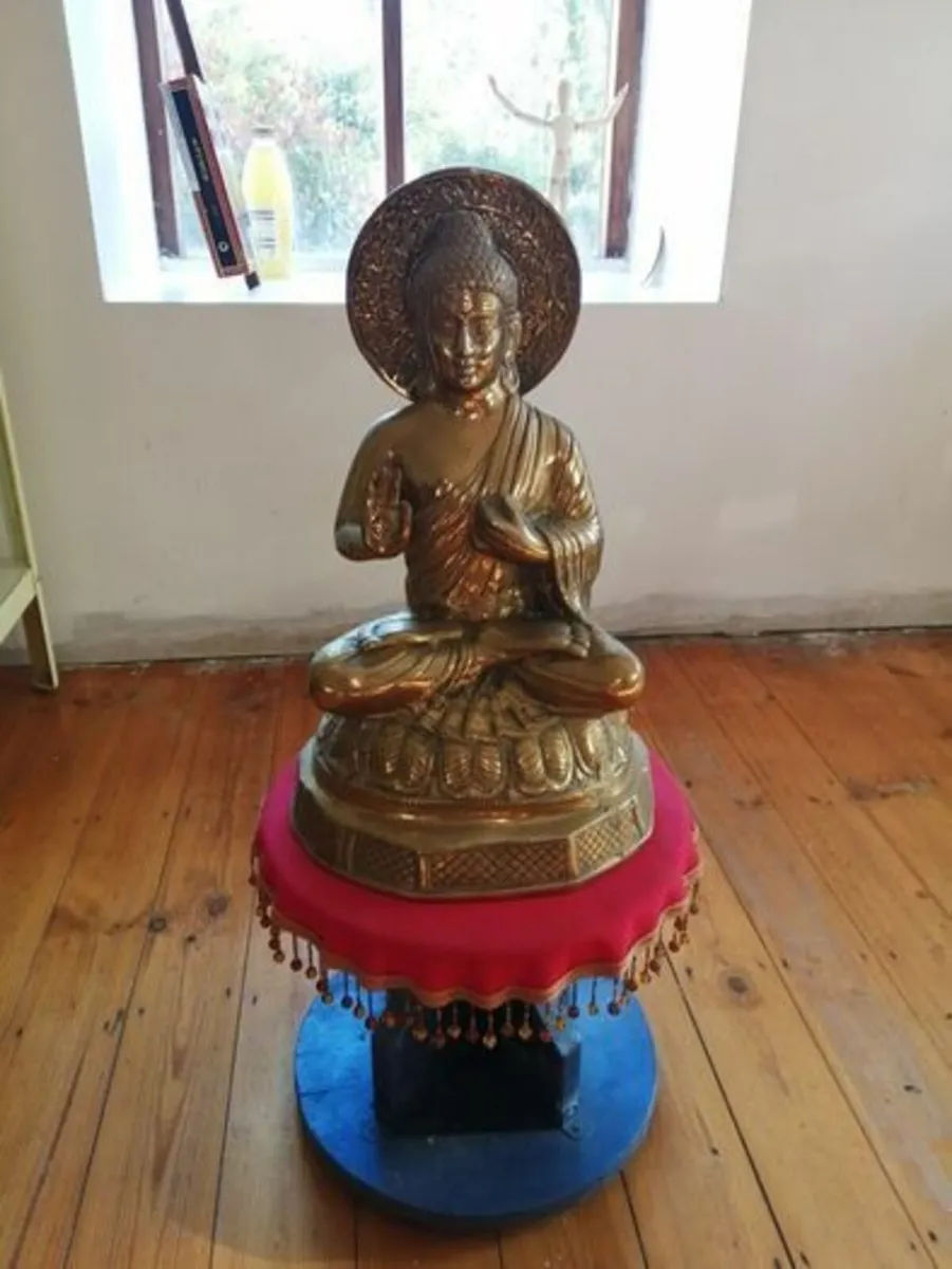 Large Buddha Statue & Stand - Solid Brass - Image 3