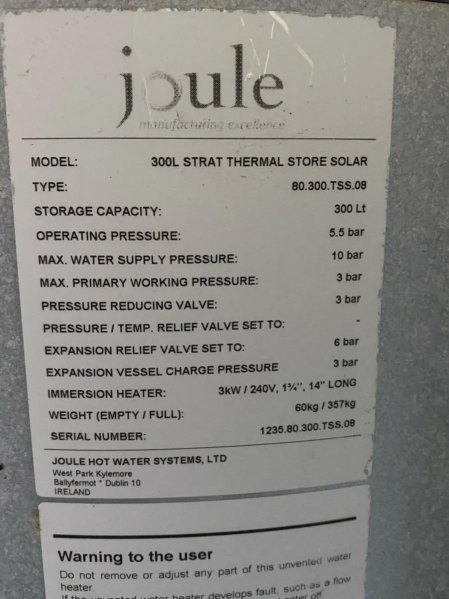 Joule thermal solar cylinder 300l - Image 3