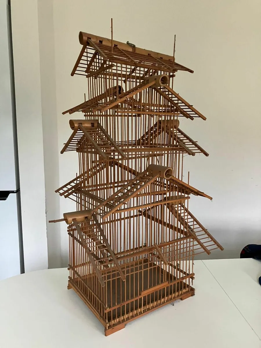 Wooden Vintage Bamboo Bird Cage Decorative - Image 1