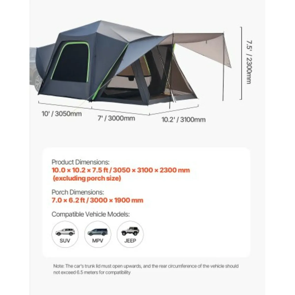 SUV Camping Tent Outdoor SUV Tent with Awning Wate - Image 2