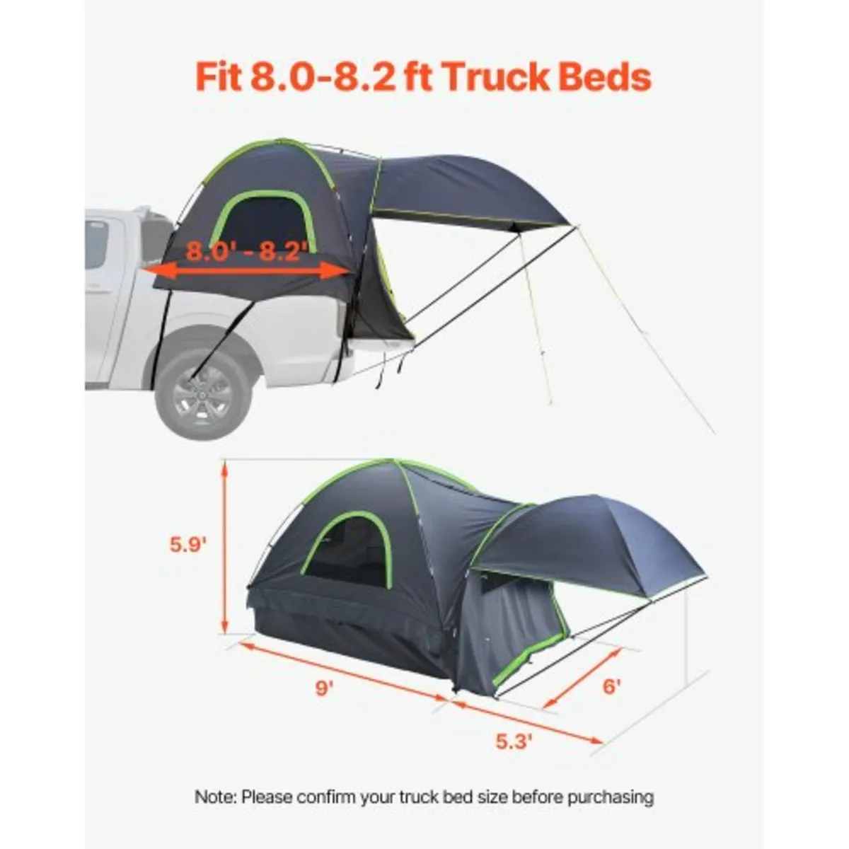 Truck Tent 8.0-8.2ft Waterproof PU2000 Truck Bed C - Image 3