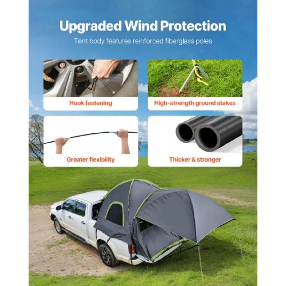 Truck Tent 8.0-8.2ft Waterproof PU2000 Truck Bed C - Image 4