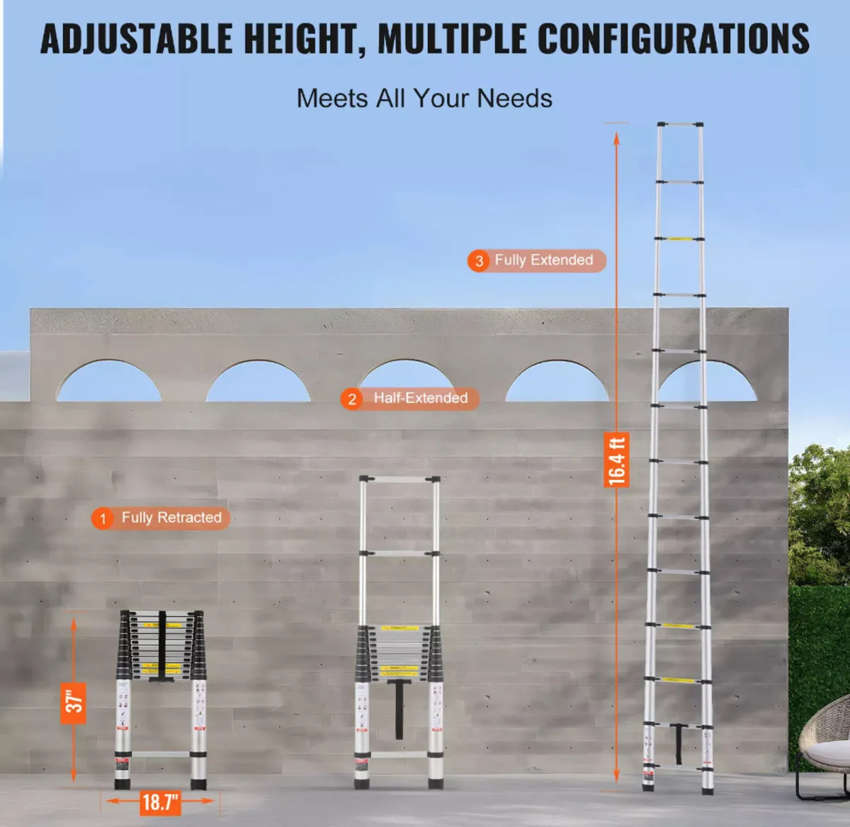 5 Metre Telescopic Ladder 16.4ft Ladders NEW - Image 2