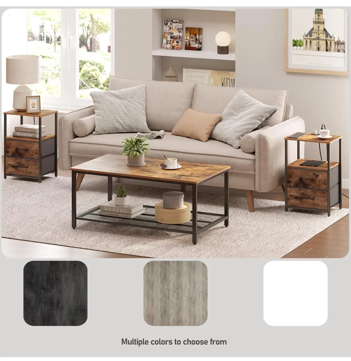 Bedside Table with Charging Station, Side Table wi - Image 2