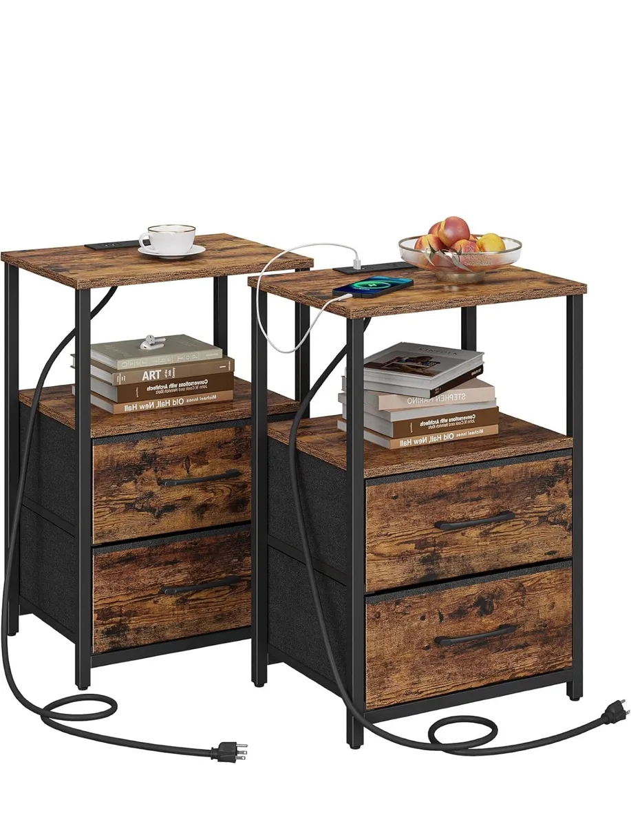 Bedside Table with Charging Station, Side Table wi - Image 1