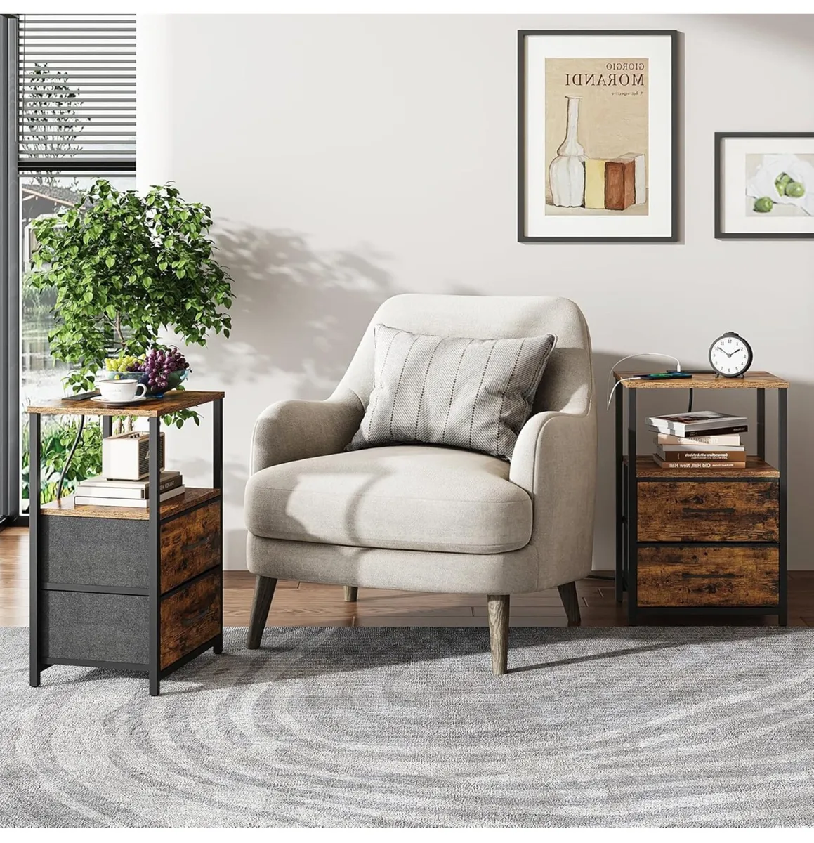 Bedside Table with Charging Station, Side Table wi - Image 3